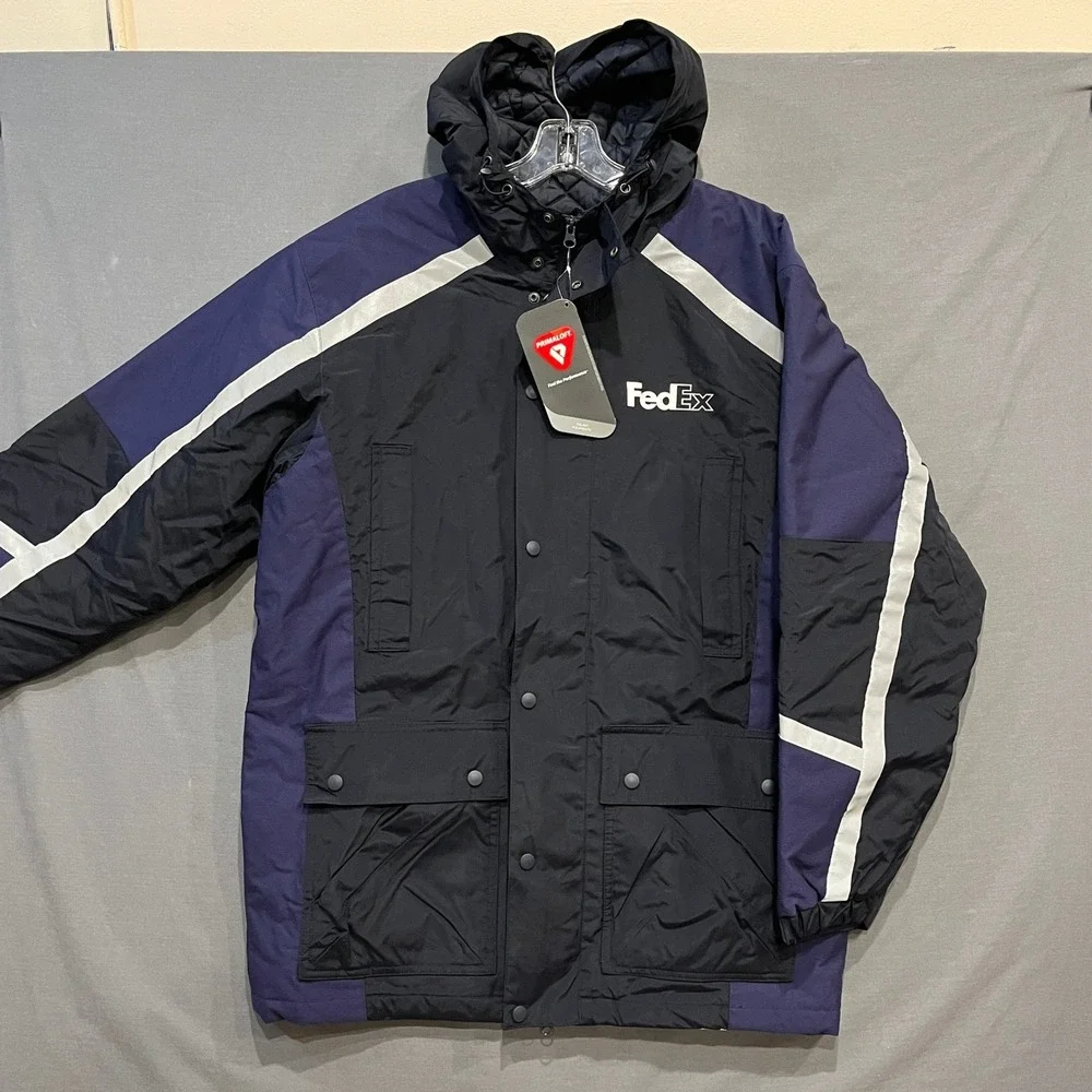 FedEx Stan Herman Primaloft Parka Jacket Mens Medium Blue Black FD3330 NWT - Picture 1 of 8